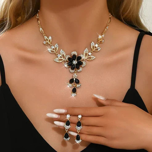 Blossom-Inspired Diamond Necklace and Earring Ensemble