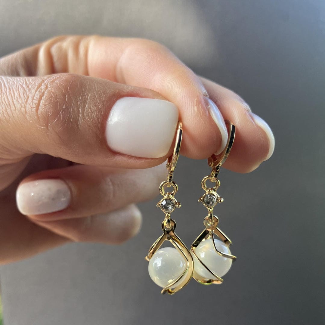 Iridescent White Drop Earrings