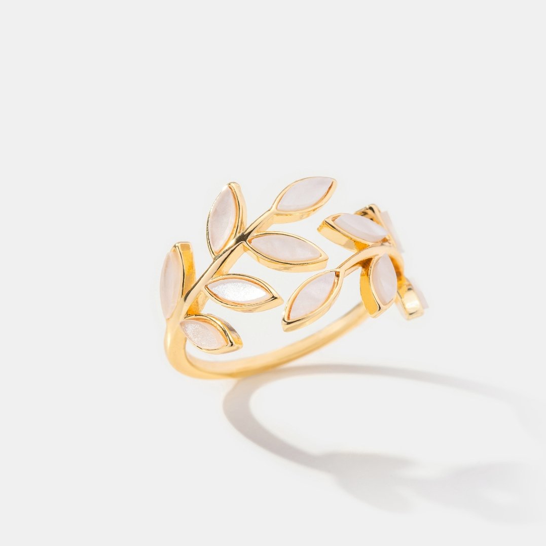 Golden Leaf Motif Ring Design