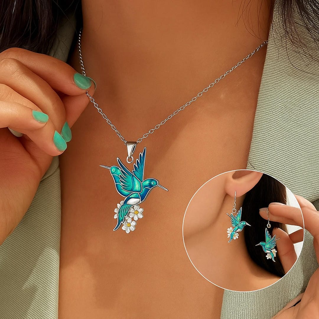 Beautiful Hummingbird Necklace Set with Matching Earrings