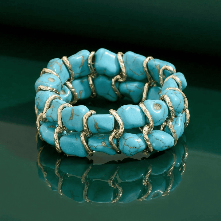 Turquoise Stone Woven Gold Bracelet
