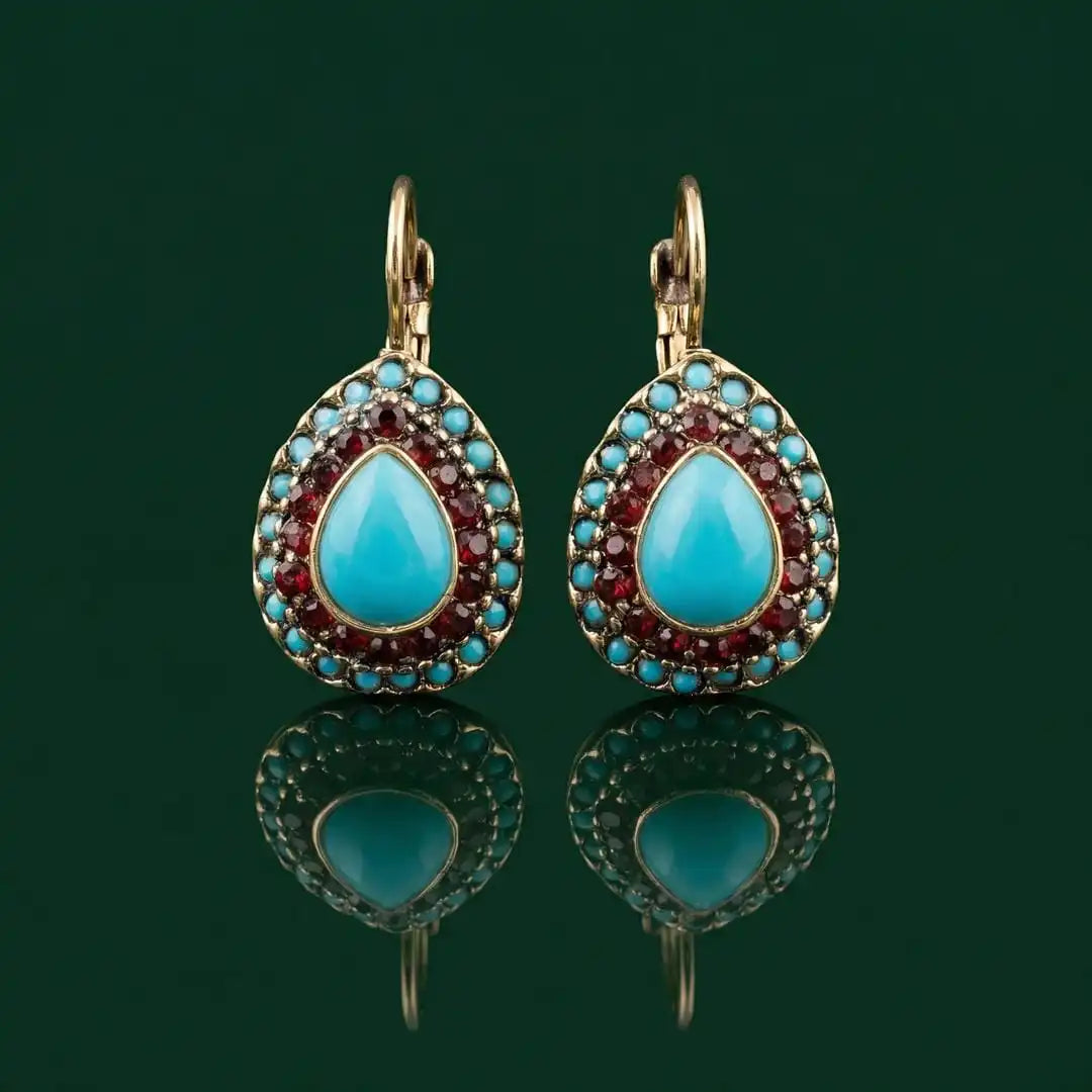 Vintage-Inspired Gold Dangle Earrings with Turquoise Gemstones