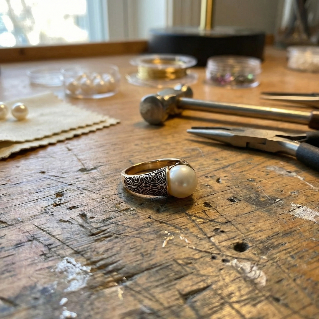 Timeless Golden Band Featuring Antique Pearl