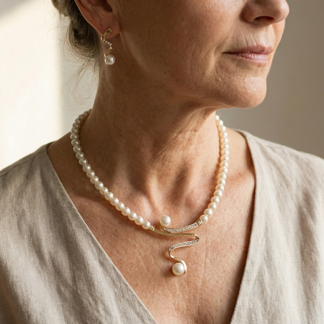 Pearl Jewelry Ensemble: Coordinated Necklace and Earring Set