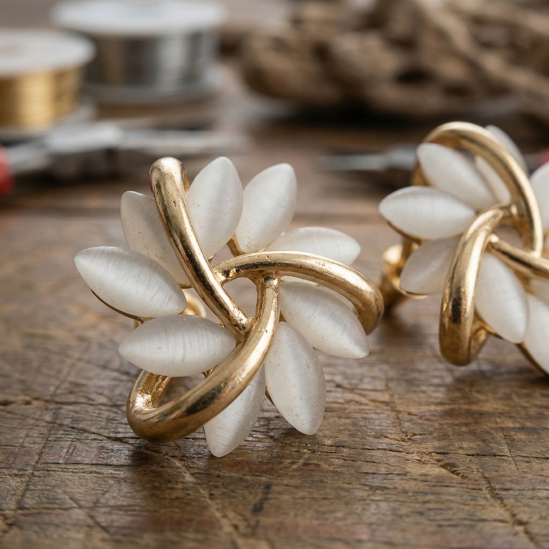 Sophisticated Gold Earrings Featuring White Opal Details