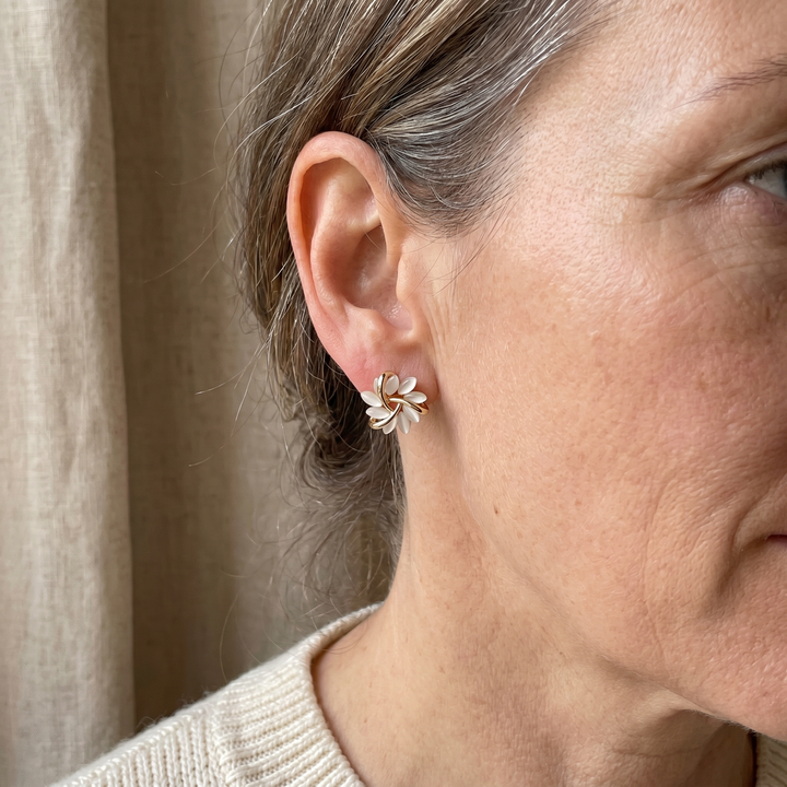 Sophisticated Gold Earrings Featuring White Opal Details