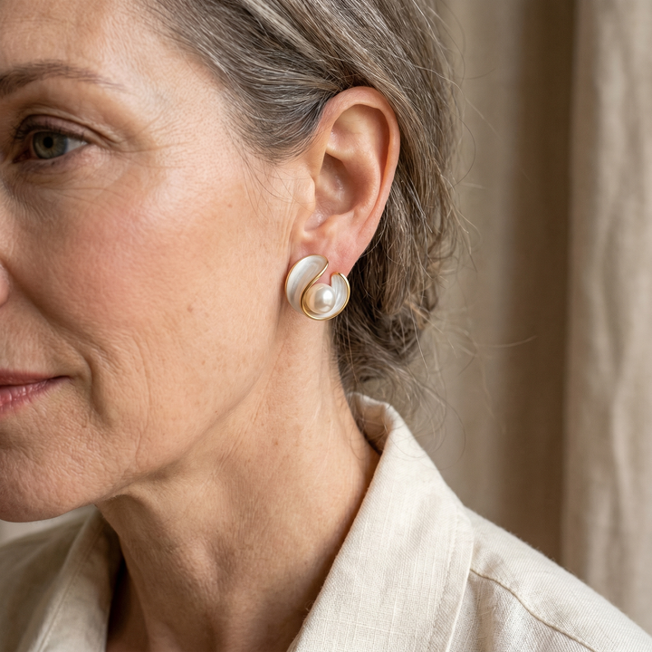 Sophisticated Gold Earrings Adorned with White Opals and Pearls