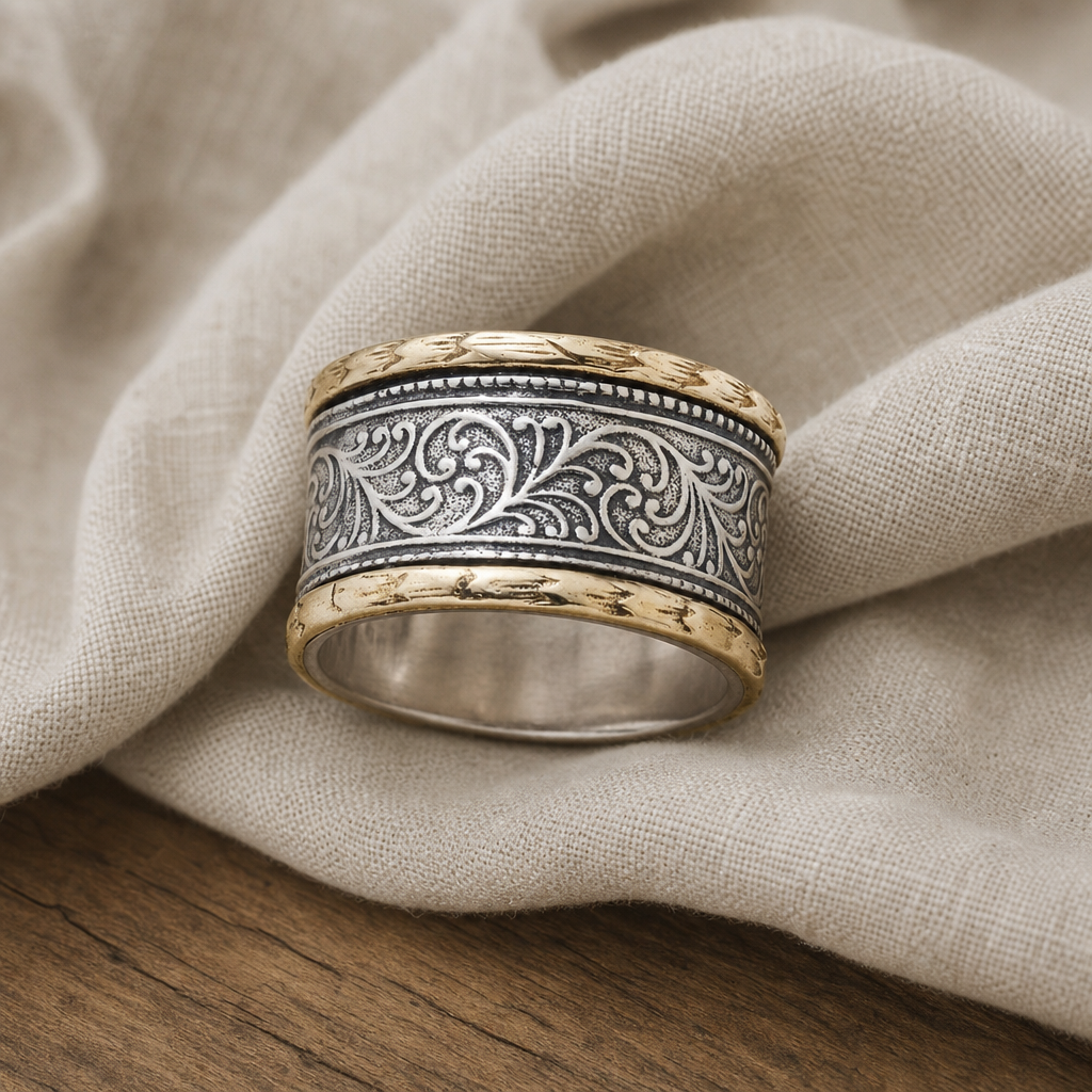 Bohemian Floral Wide Band Ring