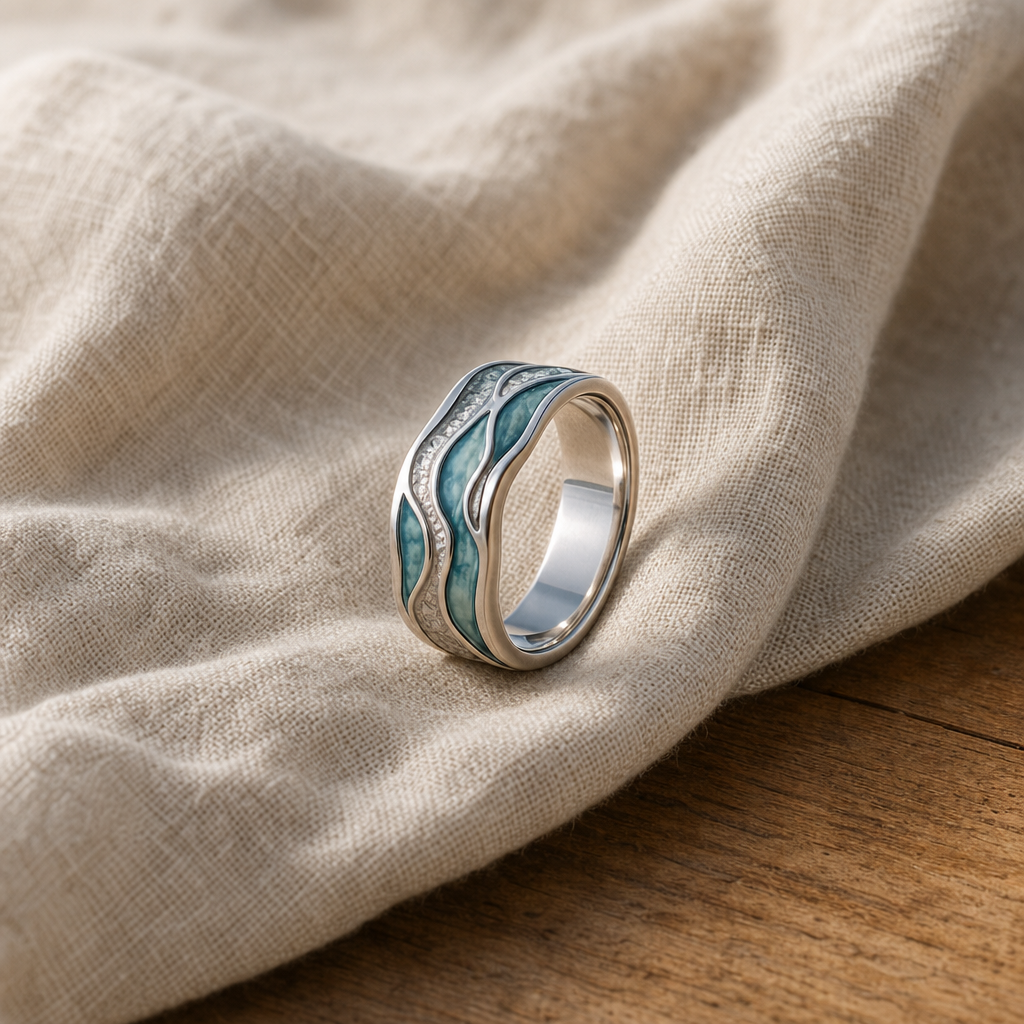 Turquoise Silver Wave Band Ring