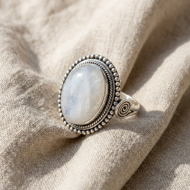 Oval White Gemstone Ring