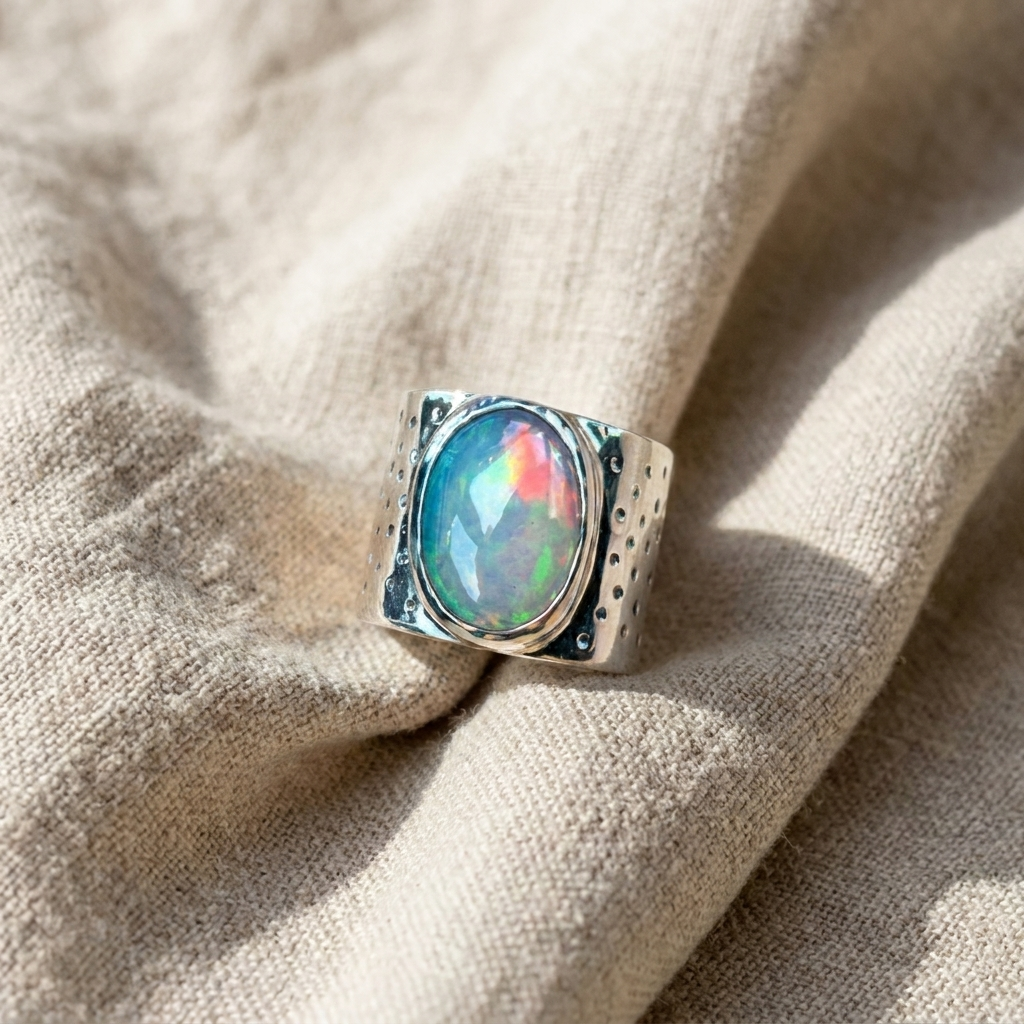 Lustrous Oval Gemstone Ring