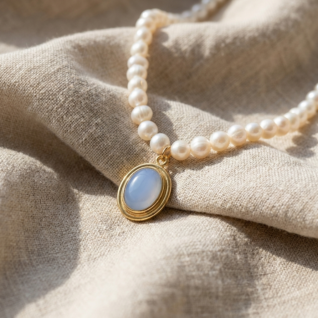 Luminous Moonstone Necklace with Pearl Details