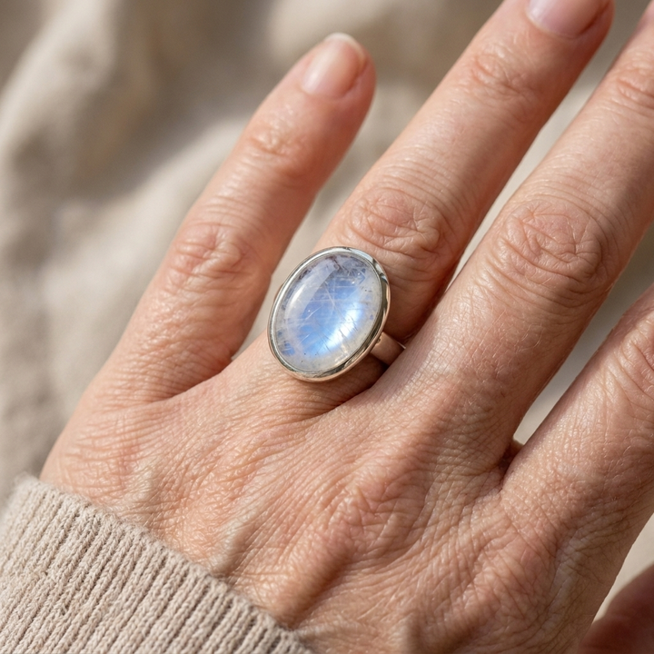 Vintage Silver Oval Moonstone Ring
