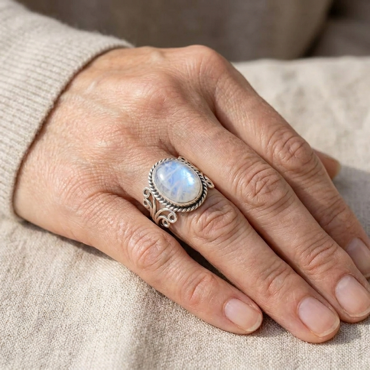 Twisted Band Oval Moonstone Ring