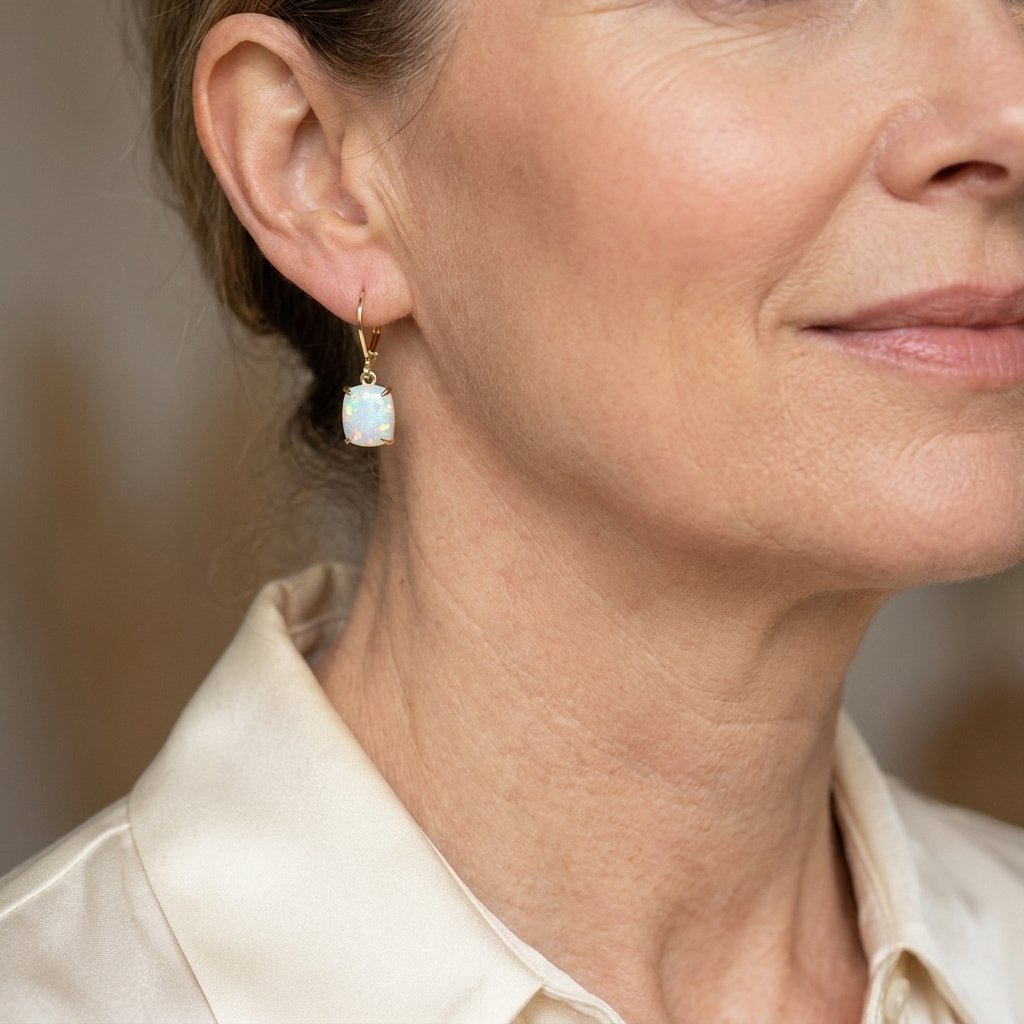 Vintage Square White Opal Earrings