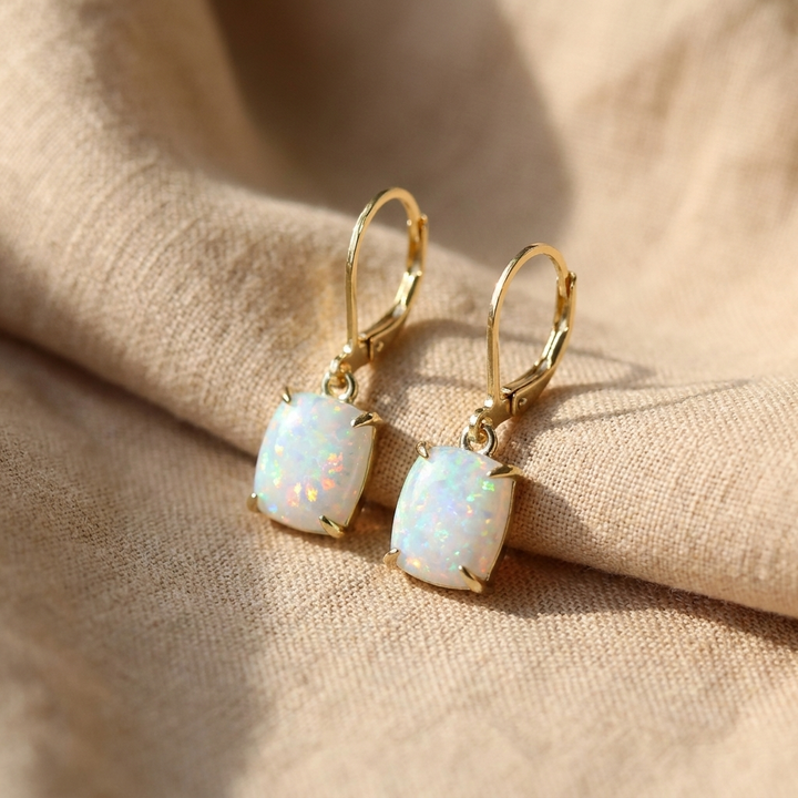Timeless Square White Opal Earrings