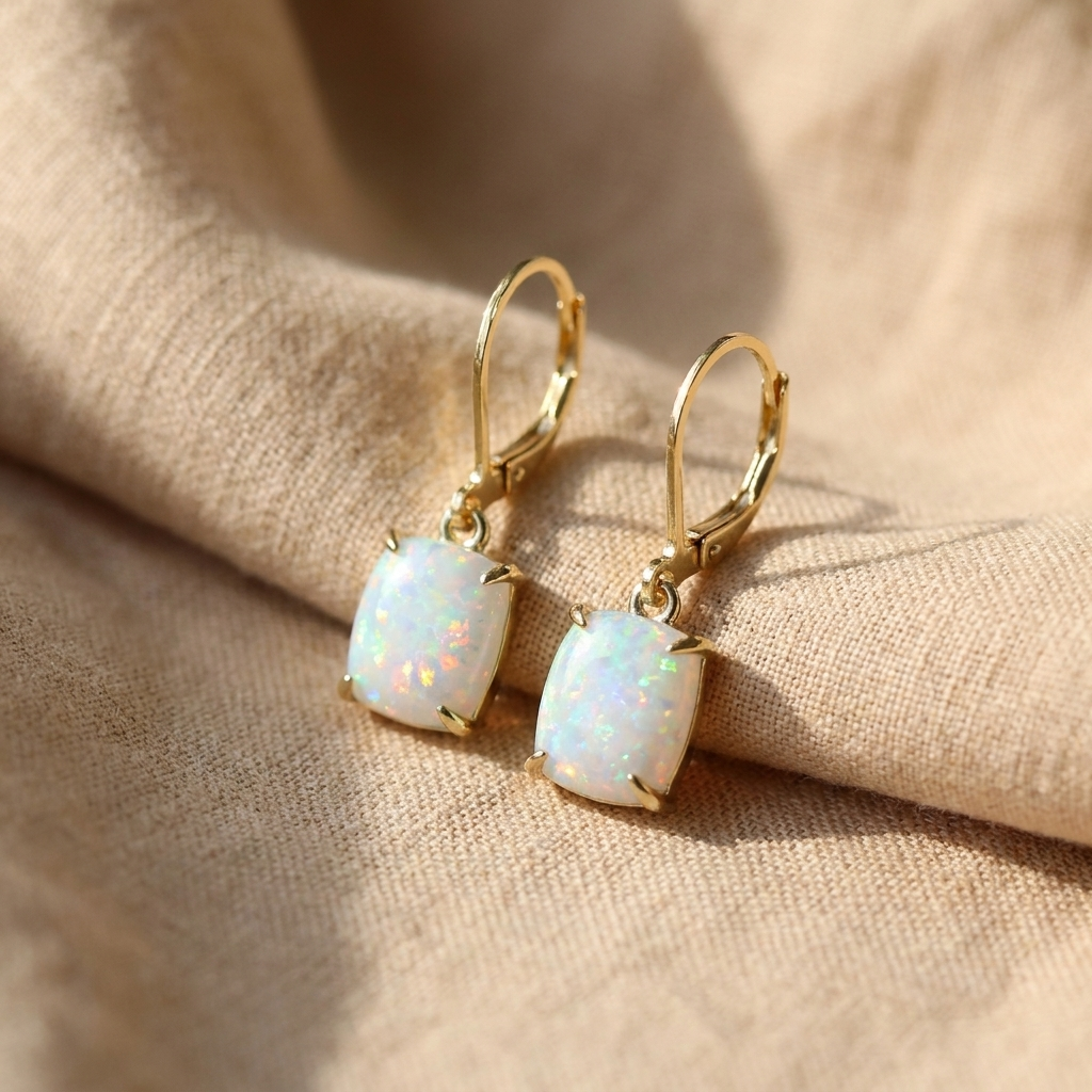 Vintage Square White Opal Earrings