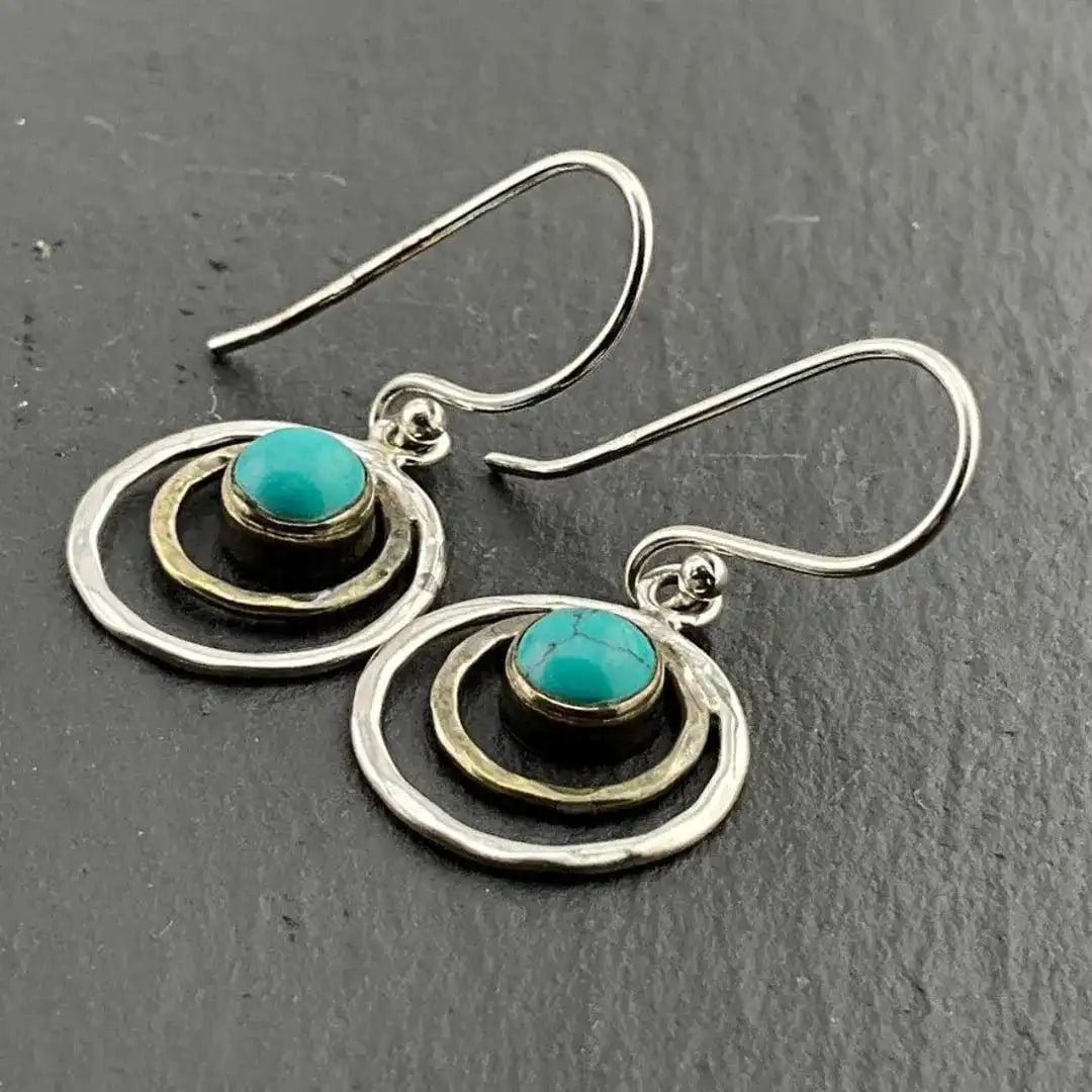 Turquoise and Gold Bohemian Saturn-Inspired Earrings