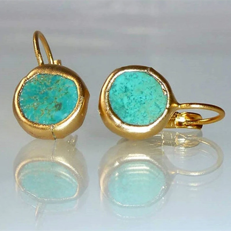 Turquoise Gemstone Gold Earrings