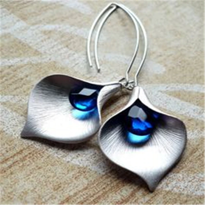Blue Stone-Studded Silver Earrings