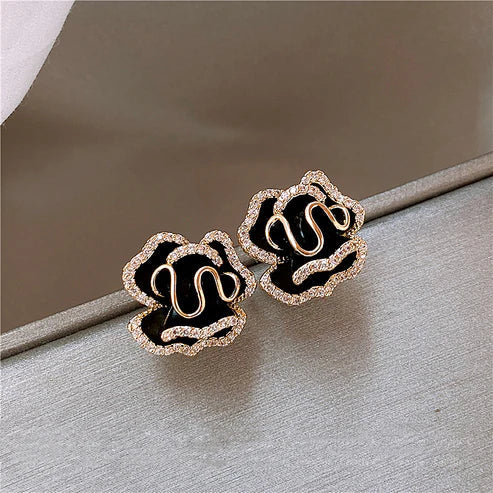 Sophisticated Gold Lotus Earrings in Black