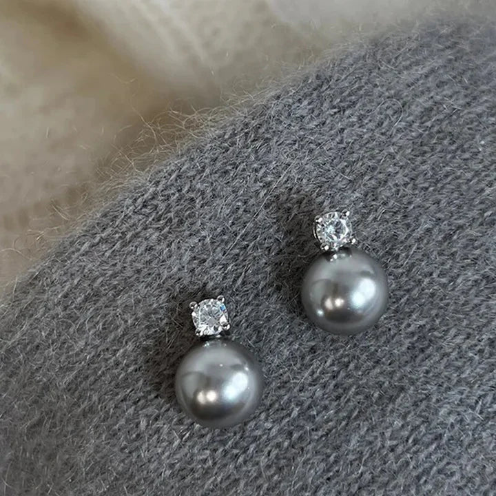 Elegant Black Pearl and Zirconia Earrings