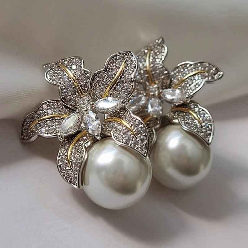 Elegant Pearl Blossom Earrings
