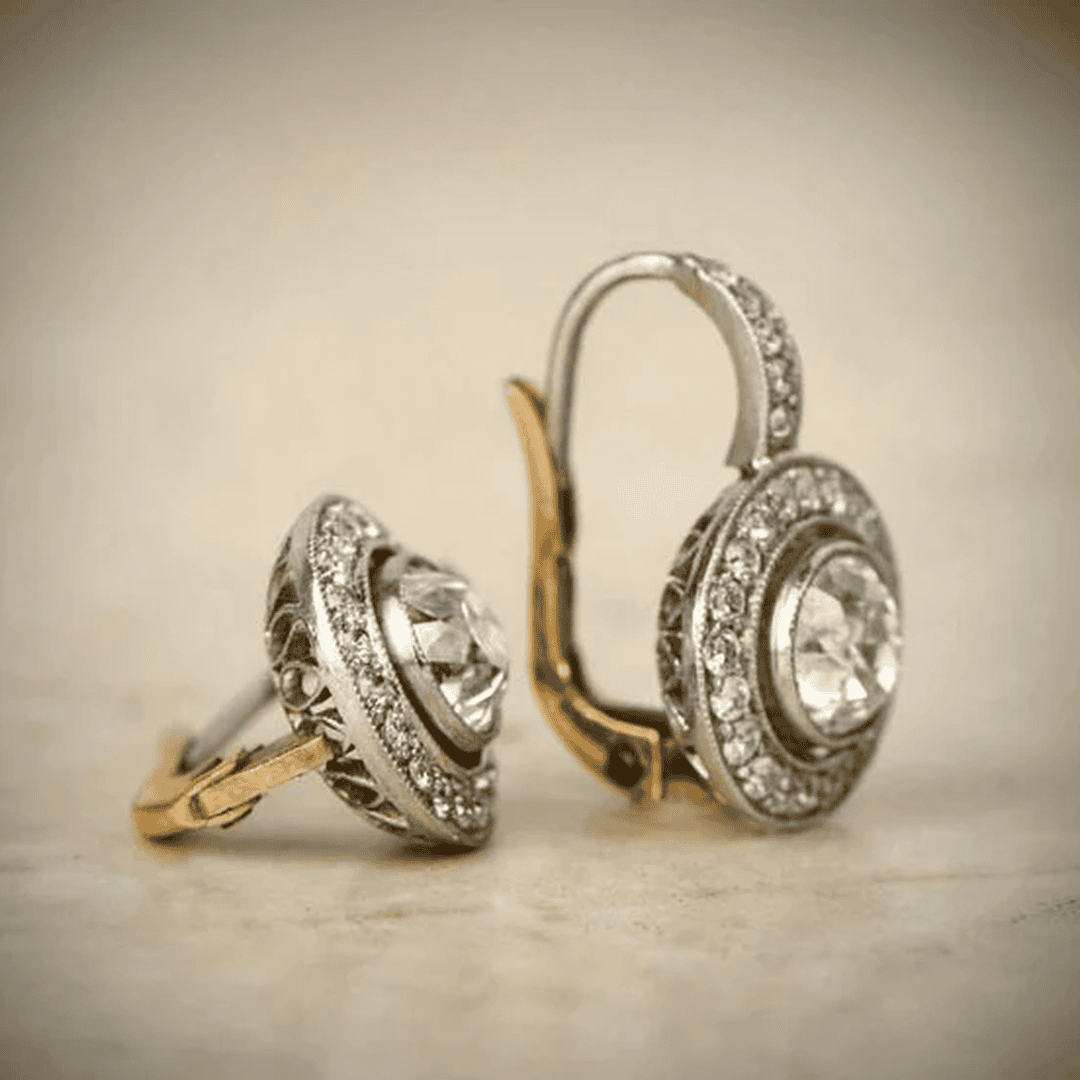 Vintage Gold and Silver Crystal Dangle Earrings