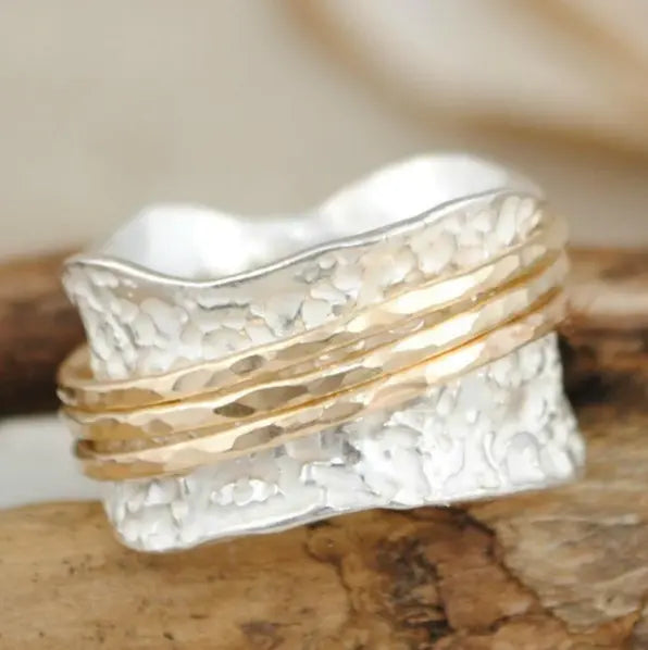 Vintage Swirling Slim Gold and Silver Band Ring