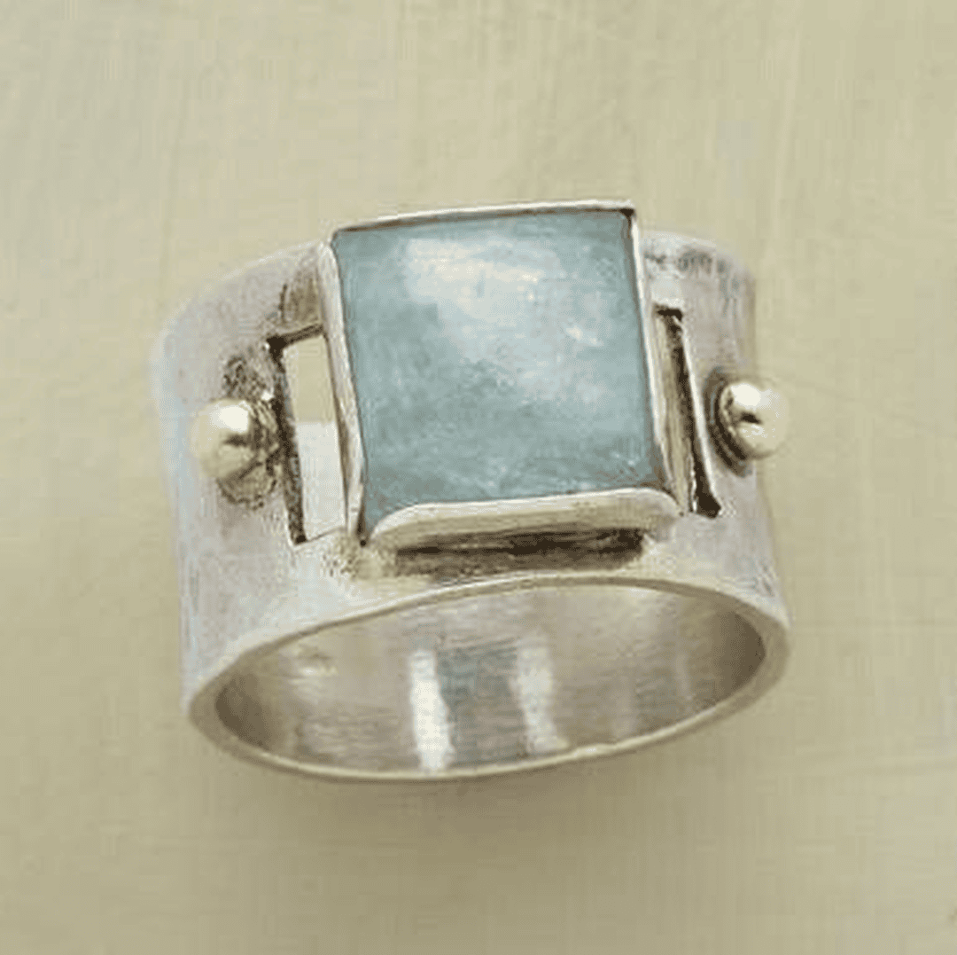 Vintage Square Moonstone Ring with Emerald Accents