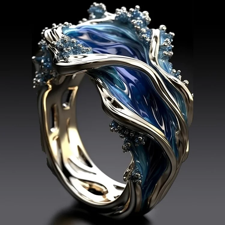 Retro Golden Ocean Wave Band Ring