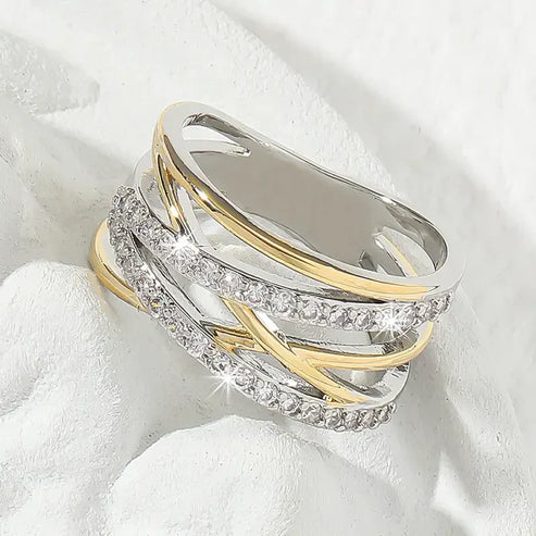 SilverGold Shimmer Zirconia Band