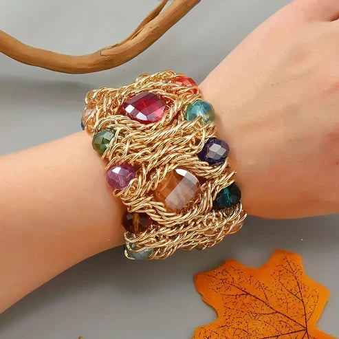 Vibrant Gold Bracelet with Colorful Threads