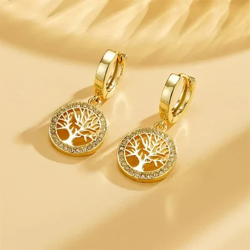 Golden Radiance Tree of Life Earrings