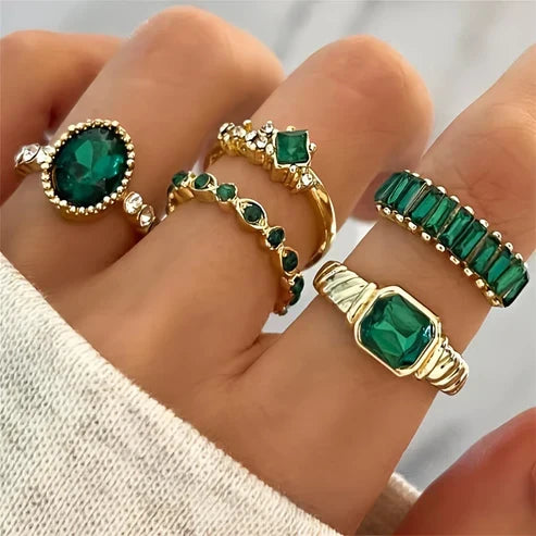 Luminous Gold and Green Ring Collection