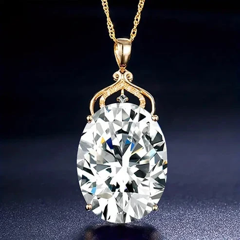 Gold Necklace with White Glass Pendant
