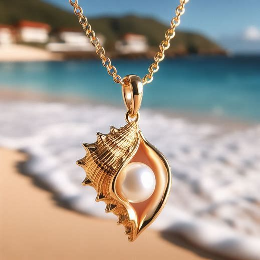 Pearl-Embellished Golden Shell Pendant Necklace