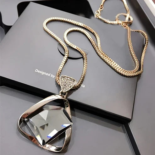 Gold Necklace with Crystal Pendant