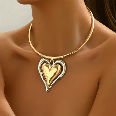 Gold and Silver Heart-Shaped Pendant Necklace