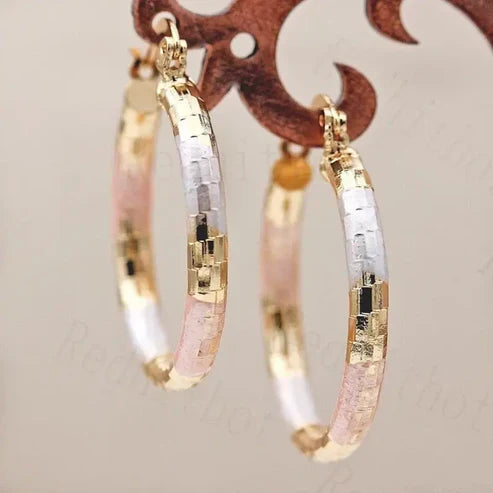 Gold and White Rose-Crafted Hoop Earrings