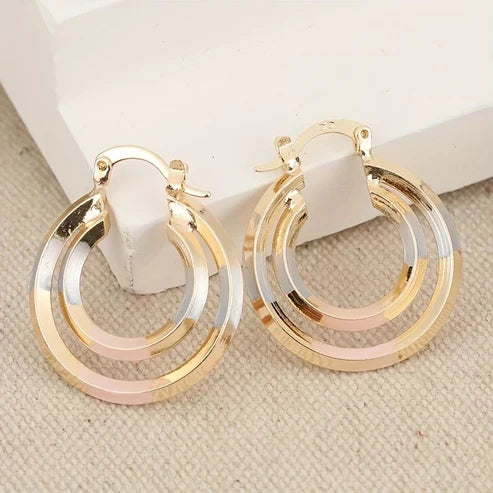 Round White and Rose Gold Earrings