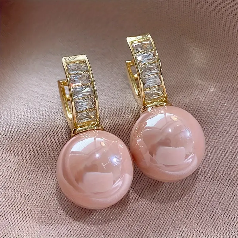Rose Gold Earrings with Pink Zirconia Pearls