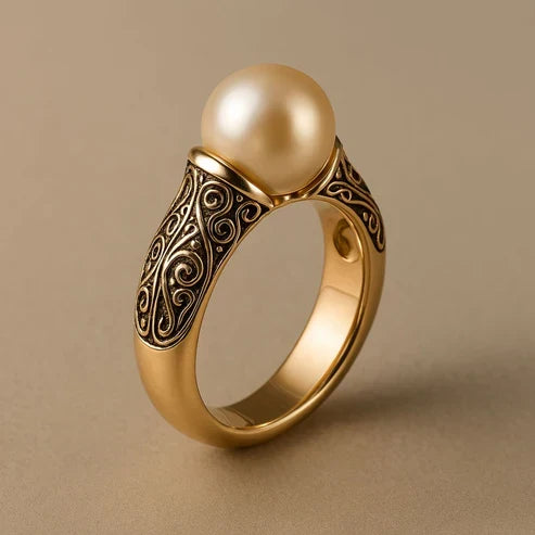 Classic Golden Ring with Vintage Pearl