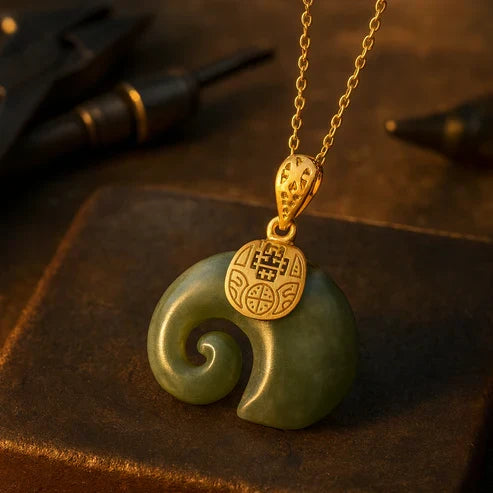 Hetian Jade Elephant Charm Necklace