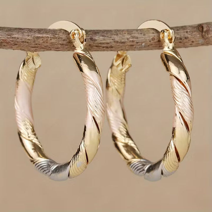 Vintage Round Hoop Earrings Available in Gold, Silver, and Rose Hues