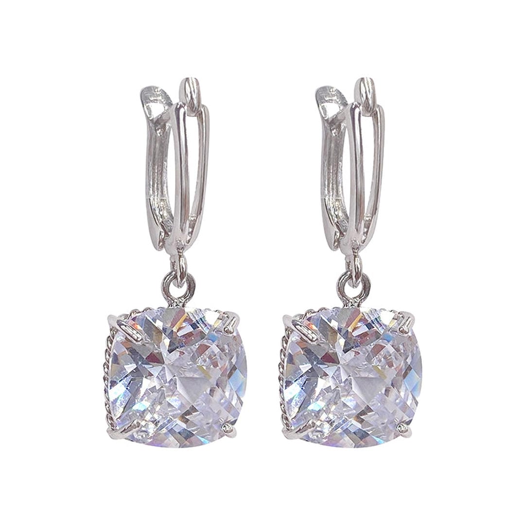 White Gold Dangle Earrings with Zirconia Accents