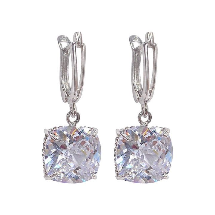 White Gold Dangle Earrings with Zirconia Accents
