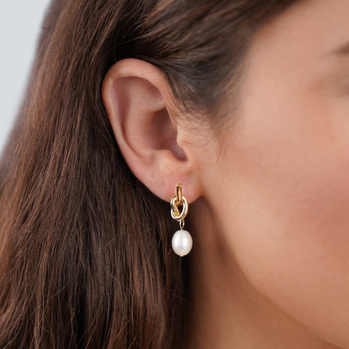 Spiral Gold and Freshwater Pearl Earrings