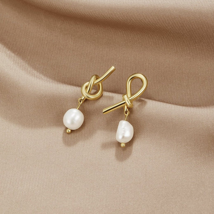 Spiral Gold and Freshwater Pearl Earrings