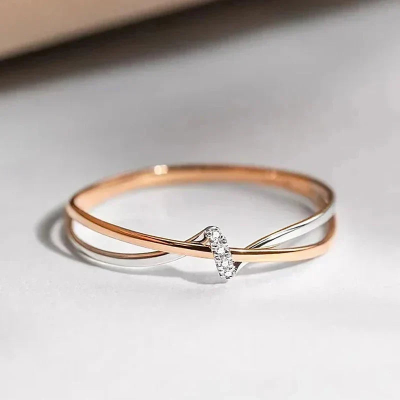 Rose Gold and Silver Twisted Criss-Cross Ring